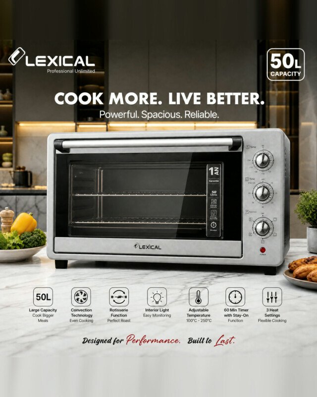 Four électrique LEXICAL LOV-2948-8 - 50 litres, chaleur tournante, 1800 W - Gris