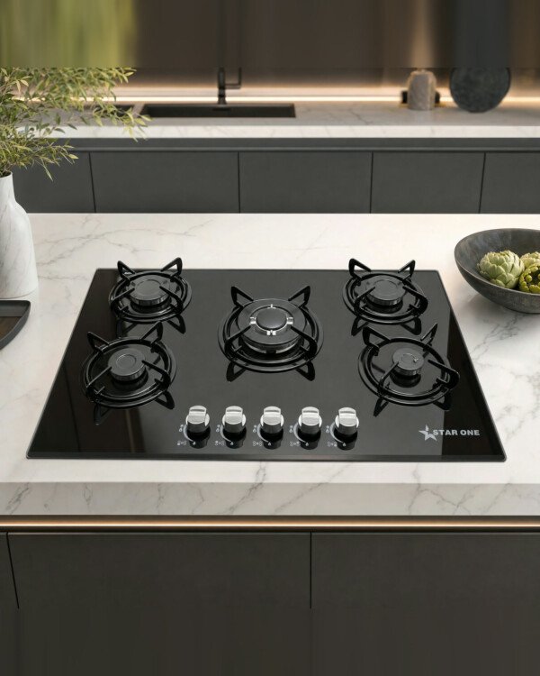Plaque de cuisson encastrable STAR ONE 5 feux - Verre noir 77 x 51 cm (ST-G801)
