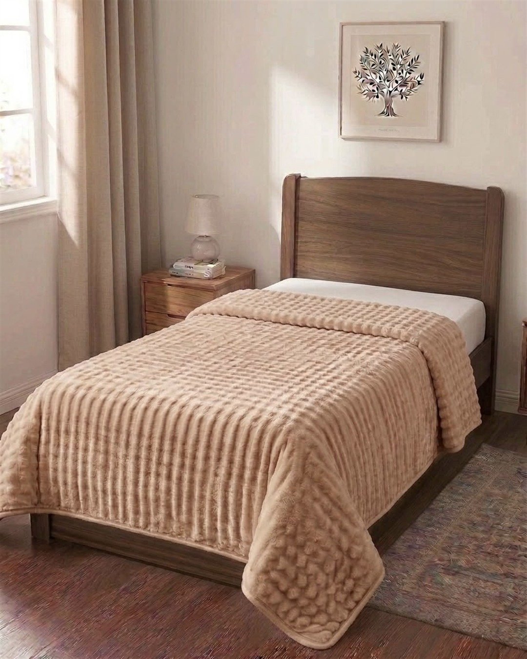 Couverture ABM 160×220 acrylique Beige Couverture ABM 160x220 cm acrylique gaufree coloris Beige sur un lit une place