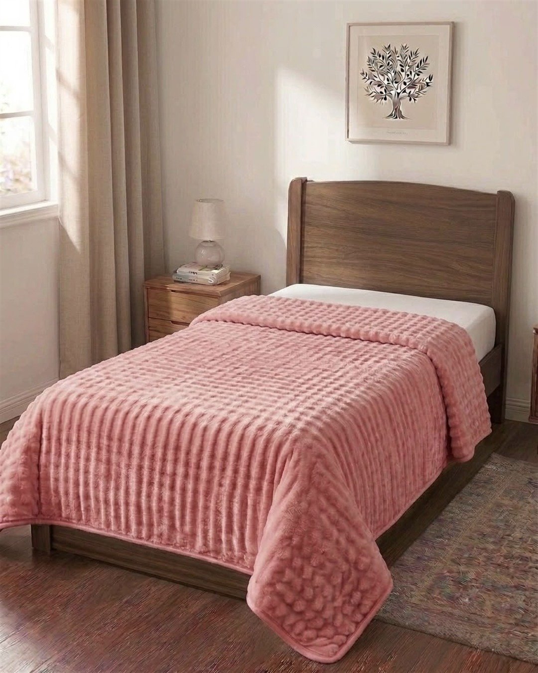 Couverture ABM 160×220 acrylique Rose poudré Couverture ABM 160x220 cm acrylique gaufree coloris Rose poudré sur un lit une place