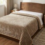 Couverture ABM 160x220 cm acrylique gaufree coloris Taupe sur un lit une place