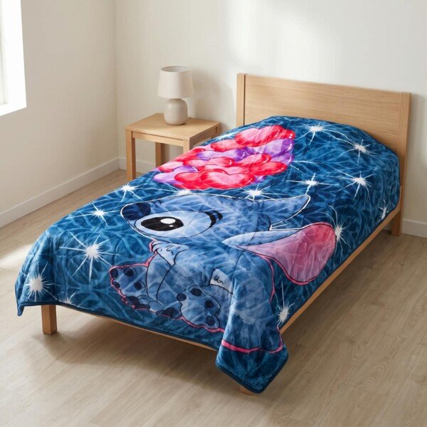 Couverture enfant MARQUE ABM 160*220 CM acrylique - Stitch cœurs, bleu
