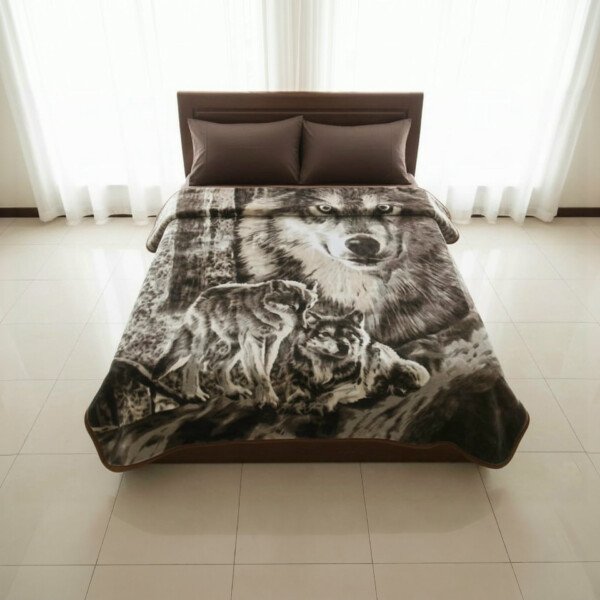 Couverture SOLAR BEAR MARQUE ABM double faces 2 places 12 KG 220*240CM - gris motif loups