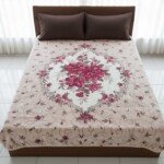 Couverture SOLAR BEAR MARQUE ABM double faces 2 places 12 KG 220*240CM - écru bouquet fuchsia
