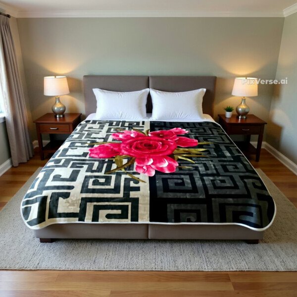 Couverture SOLAR BEAR MARQUE ABM double faces 2 places 12 KG 220*240CM - noir et blanc aux roses