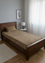 DRAP HOUSSE AVEC COUSSIN MARQUE ABM 1 place 160*230 MARRON - motif feuillage