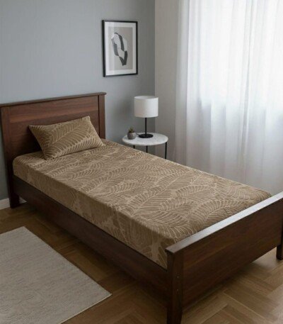 DRAP HOUSSE AVEC COUSSIN MARQUE ABM 1 place 160*230 MARRON - motif feuillage