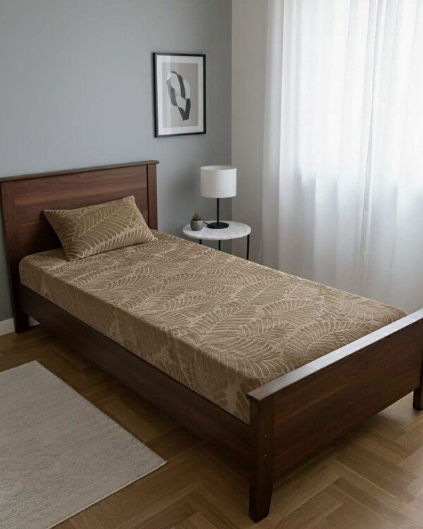 DRAP HOUSSE AVEC COUSSIN MARQUE ABM 1 place 160*230 MARRON - motif feuillage