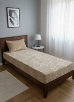 DRAP HOUSSE AVEC COUSSIN MARQUE ABM 1 place 160*230 BEIGE - motif feuillage