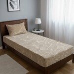 DRAP HOUSSE AVEC COUSSIN MARQUE ABM 1 place 160*230 BEIGE - motif feuillage