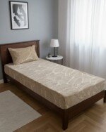 DRAP HOUSSE AVEC COUSSIN MARQUE ABM 1 place 160*230 BEIGE - motif feuillage
