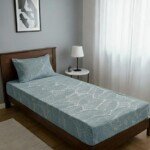 DRAP HOUSSE AVEC COUSSIN MARQUE ABM 1 place 160*230 BLEU CIEL - motif feuillage