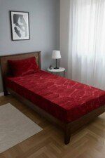DRAP HOUSSE AVEC COUSSIN MARQUE ABM 1 place 160*230 ROUGE BORDEAUX