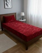 DRAP HOUSSE AVEC COUSSIN MARQUE ABM 1 place 160*230 ROUGE BORDEAUX