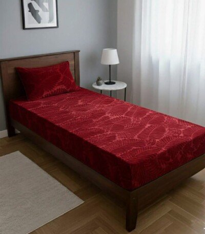 DRAP HOUSSE AVEC COUSSIN MARQUE ABM 1 place 160*230 ROUGE BORDEAUX