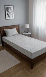 DRAP HOUSSE AVEC COUSSIN MARQUE ABM 1 place 160*230 GRIS CLAIR