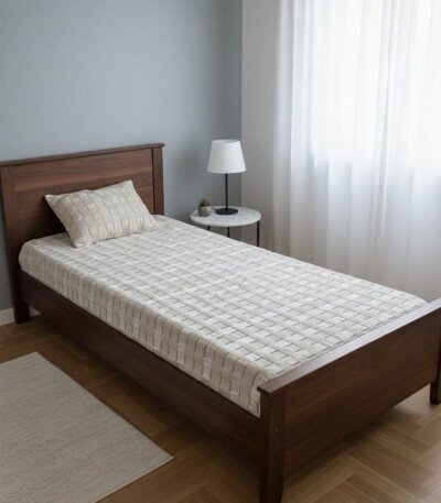 DRAP HOUSSE AVEC COUSSIN MARQUE ABM 1 place 160*230 BLANC CASSÉ