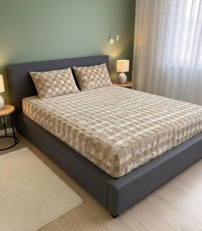 DRAP HOUSSE AVEC COUSSIN MARQUE ABM 2 places 220*240 BEIGE
