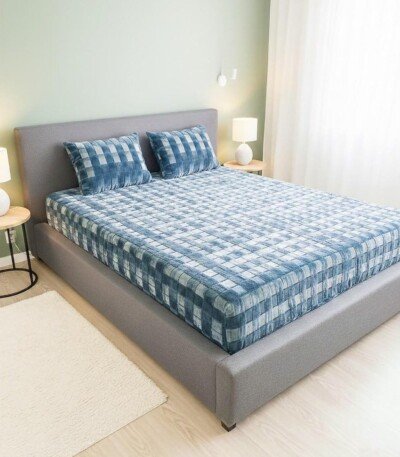 DRAP HOUSSE AVEC COUSSIN MARQUE ABM 2 places 220*240 BLEU CIEL
