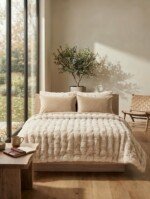Pack couvre-lit 6 pièces ABM king size - fourrure et velours - Beige
