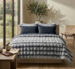 Pack couvre-lit 6 pièces ABM king size - fourrure et velours - Gris