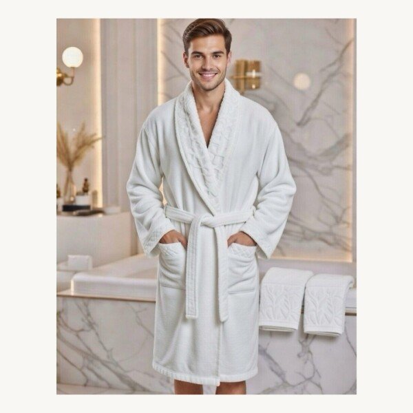 Cape de bain avec deux serviettes marque ABM bamboo 100% coton haute qualité - blanc, homme
