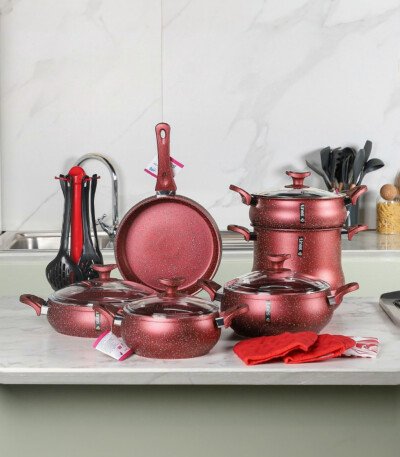 Batterie de Cuisine lines 19 Pièces Granite Rouge