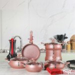 MARQUE Lines – Batterie de Cuisine 19 Pièces Granite Saumon