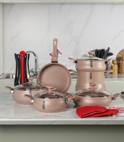 MARQUE Lines – Batterie de Cuisine 20 Pièces Granite Beige