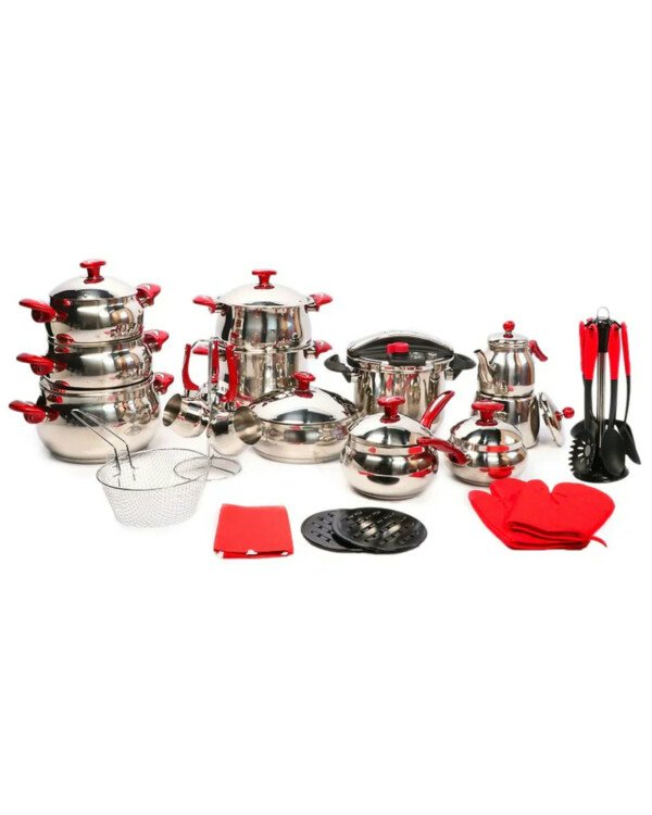 Batterie De Cuisine 38 Pièces Inox MARQUE Lines ROUGE