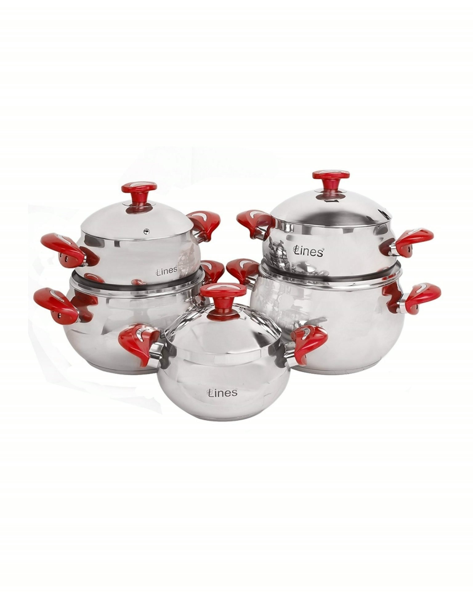 Batterie inox 10 pièces - Batterie de Cuisine Inox MARQUE Lines 10 Pièces Rouge