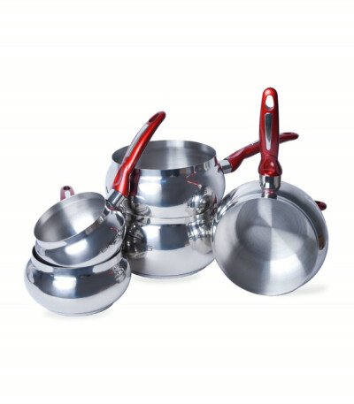 Ensemble de 5 Casseroles Inox 18/10 marque Lines rouge