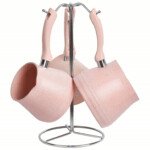 ZAZWA MARQUE LINES Set de 3 pots à lait Lines En Granite avec Support - Rose