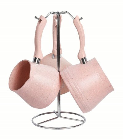 ZAZWA MARQUE LINES Set de 3 pots à lait Lines En Granite avec Support - Rose