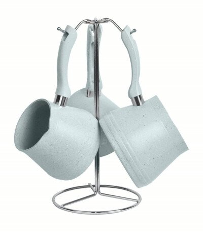 ZAZWA MARQUE LINES Set de 3 pots à lait Lines En Granite avec Support - PASTEL