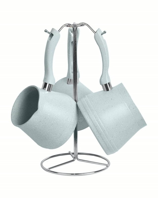 ZAZWA MARQUE LINES Set de 3 pots à lait Lines En Granite avec Support - PASTEL
