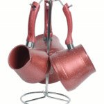 ZAZWA MARQUE LINES Set de 3 pots à lait Lines En Granite avec Support - ROUGE