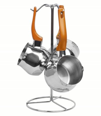 ZAZWA MARQUE LINES Set de 3 pots à lait Lines En INOX avec Support - DORE