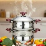 Couscoussier marque ABM Inox 18/10 5020 - 3 Pièces – 6 Litres - Ø20 cm - Rouge
