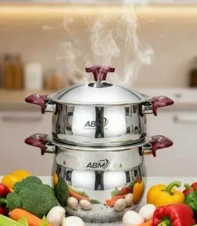 Couscoussier marque ABM Inox 18/10 5020 - 3 Pièces – 6 Litres - Ø20 cm - Rouge