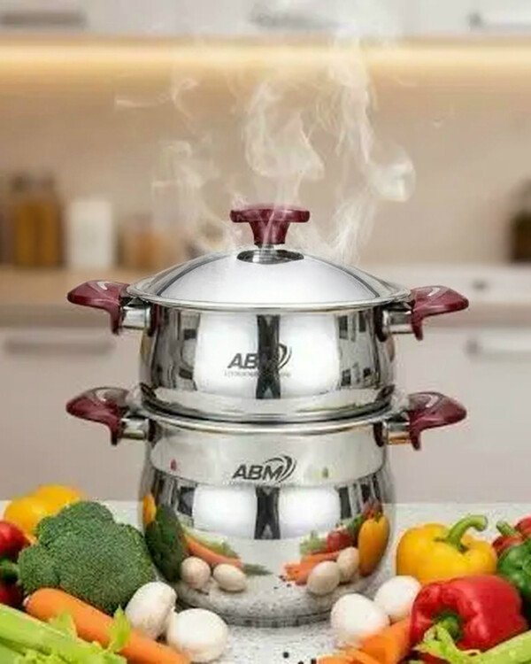 Couscoussier marque ABM Inox 18/10 5020 - 3 Pièces – 6 Litres - Ø20 cm - Rouge