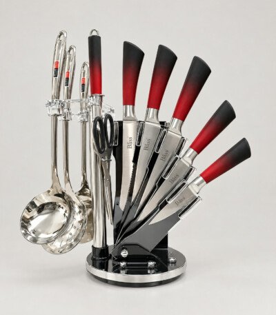 Set de couteaux 11 pièces en acier inoxydable 18/10 de la marque Bass - Rouge