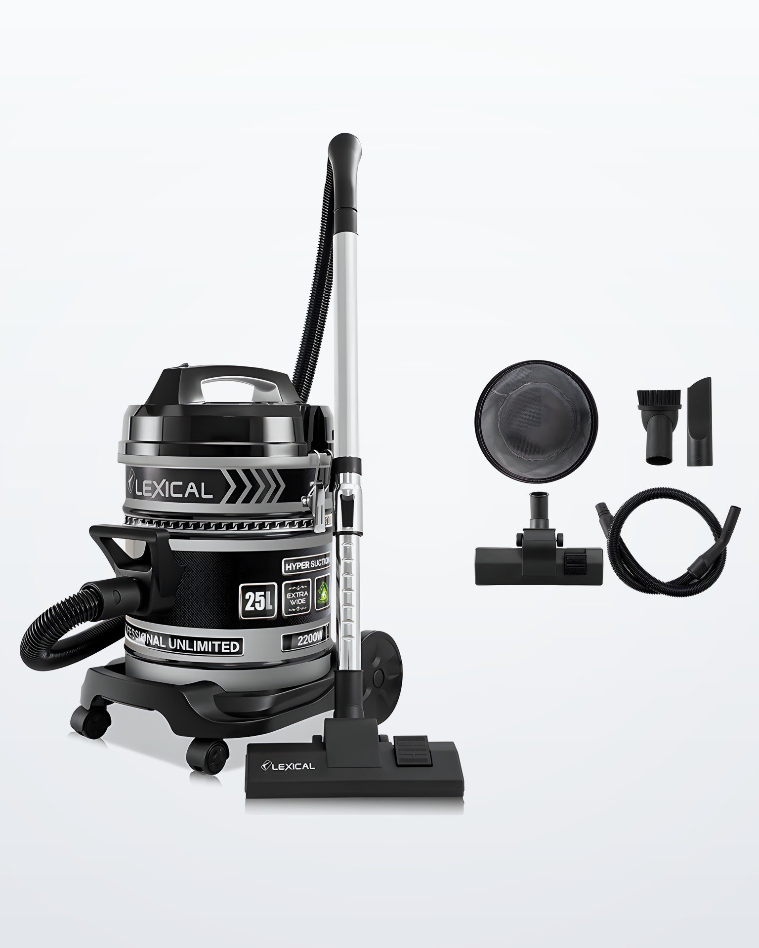 electro-1587-site-hd Aspirateur tambour sans sac Lexical LVC-4002 - 2200W - 25L - Noir/Argent – Image 1