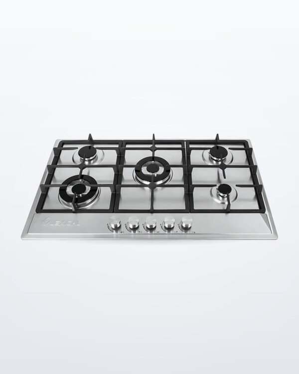 Plaque de cuisson encastrable LEXICAL 5 feux - Inox 90 cm, grilles fonte massive