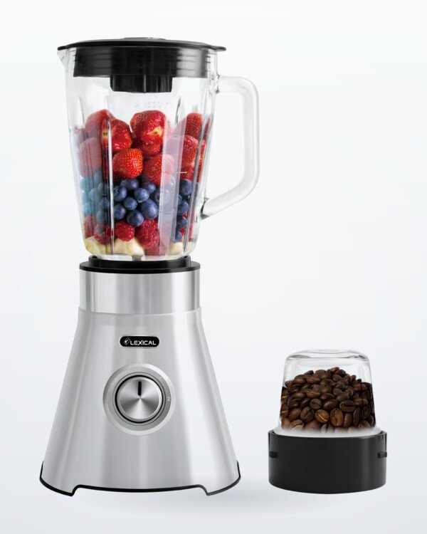 Blender 2 en 1 LEXICAL LBL-1545 - 1000 W, bol en verre 1,5 L, moulin à café