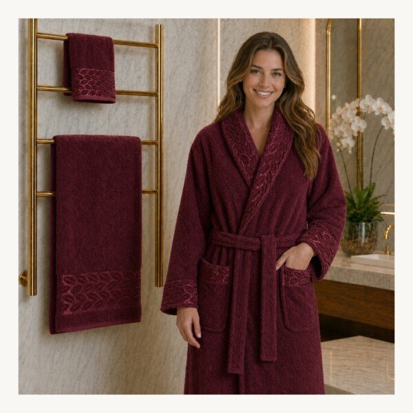 cap de bain single marque ABM avec 2 serviette (90/50 – 150/100) - rouge bordeaux, femme