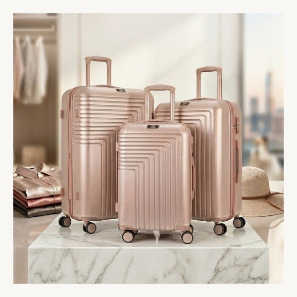 Série de 3 valises incassables marque ABM roues démontable – rose gold