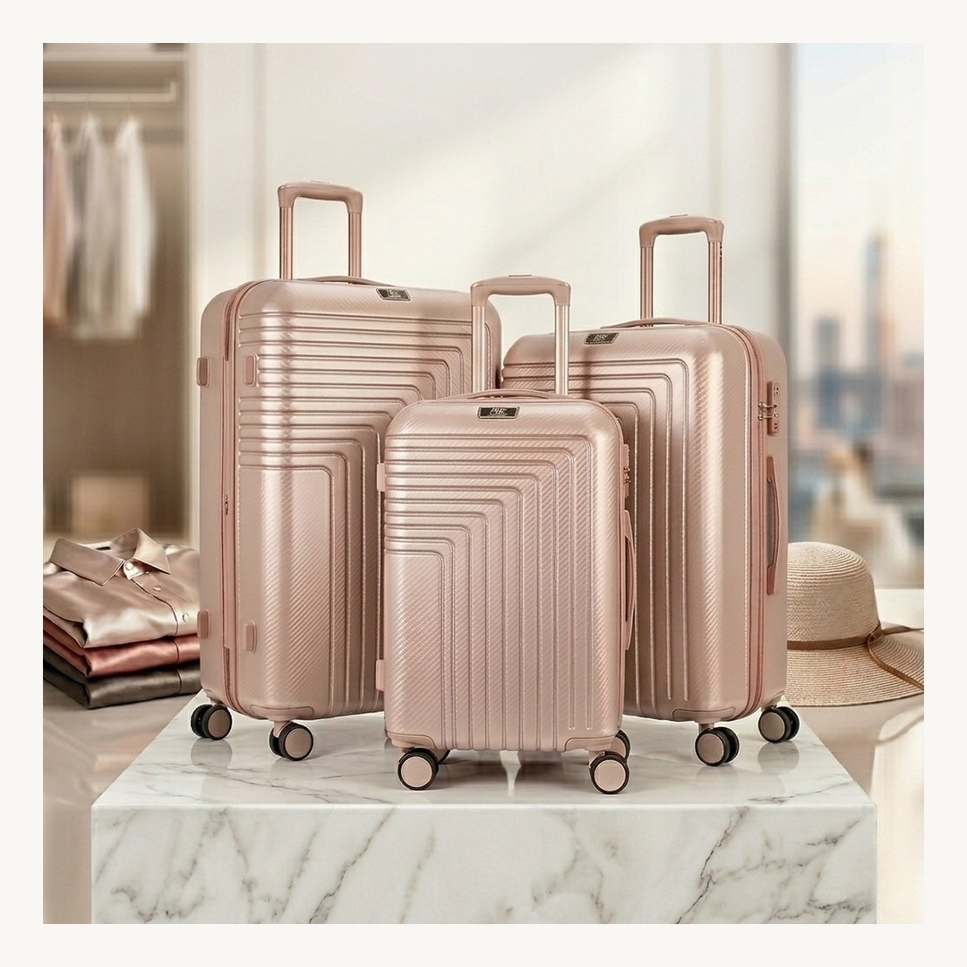 fuSFDfEGhhAvsFmV.jpg Série de 3 valises incassables marque ABM roues démontable – rose gold – Image 1