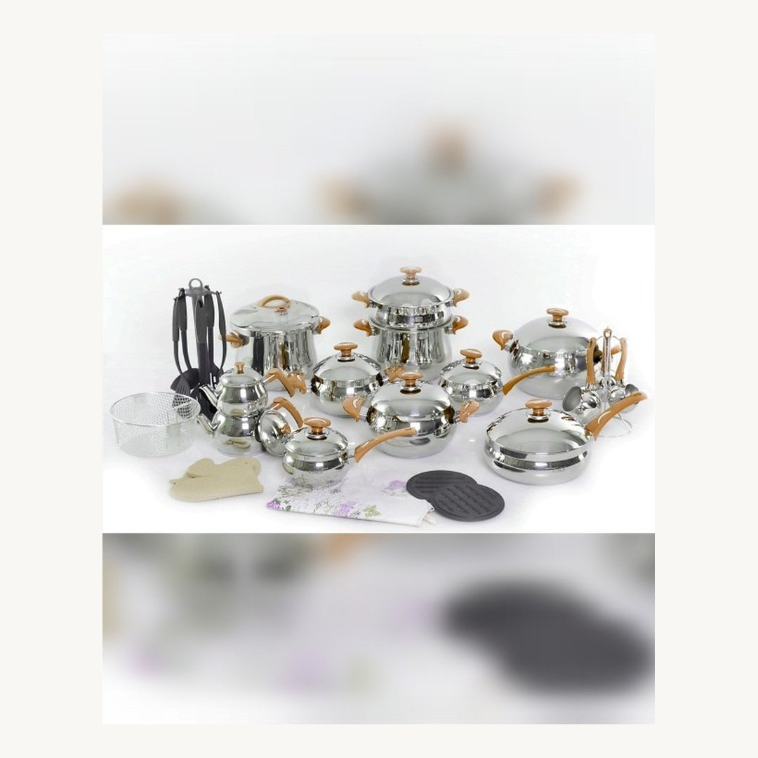 gixYQdPPSQRCUZUr.jpg Batterie De Cuisine 38 Pièces Inox MARQUE Lines DORE – Image 1