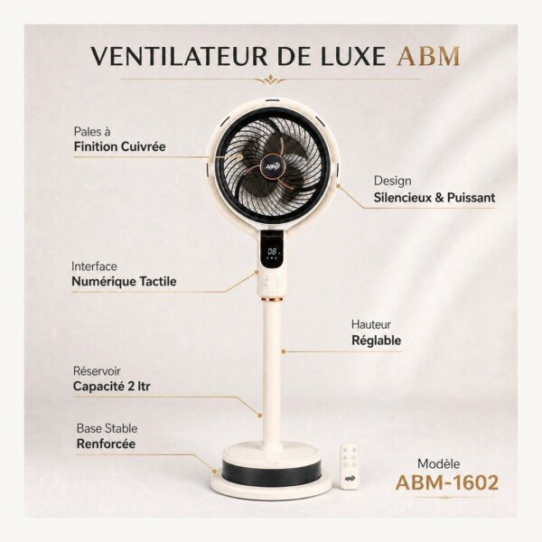 Ventilateur brumisateur marque ABM-1602 – 10 Pouces avec Télécommande